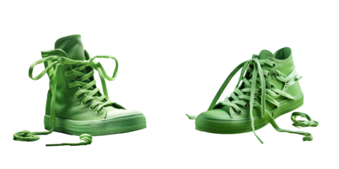 Manipulated photo of a green shoe with laces transparent background