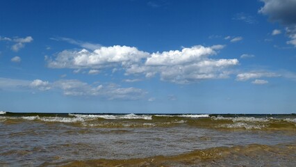 Sea Waves on Sunny Summer Day at Baltic Sea in Poland