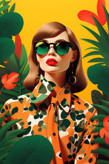 Woman portrait in leopard print Generative AI