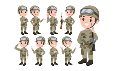 Naklejka premium Set of soldier with different poses