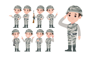 Set of soldier with different poses