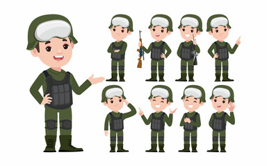 Set of soldier with different poses