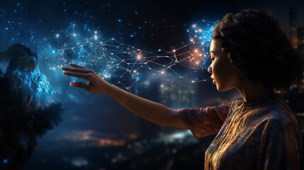 Woman's Hand Touching the Metaverse Universe Representing Digital Transformation in the Next...