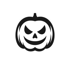 Creepy Halloween carved pumpkin black monochrome silhouette angry face icon vector flat illustration