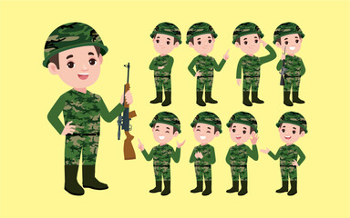 Naklejka premium Set of soldier with different poses