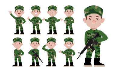 Set of soldier with different poses