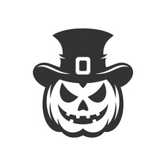 Halloween angry carved pumpkin jack o lantern icon black monochrome silhouette vector flat