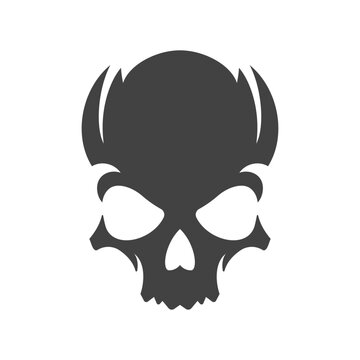 Horror human skull silhouette Halloween black monochrome icon vector flat illustration