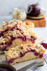 Cherry pie on a wooden cutting board. Homemade cherry pie. wooden background.