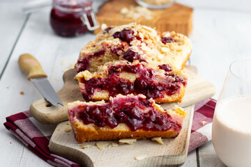 Cherry pie on a wooden cutting board. Homemade cherry pie. wooden background.