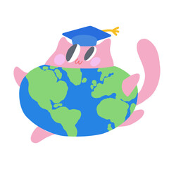 An excellent student at school, a Happy cat in a bachelor hat, and a globe costume