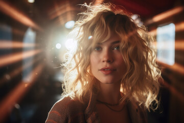 Fototapeta premium Portrait of a young woman in a night scene