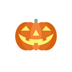 Halloween glowing pumpkin carved orange vegetable creepy smile kids icon vector flat illustration