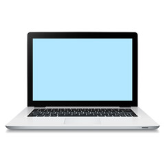 Fototapeta premium Laptop with blank screen isolated on white background. Realistic open laptop with white aluminium body. Modern glossy laptop. Vector illustration.