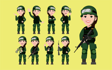 Naklejka premium Set of soldier with different poses