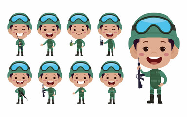 Set of soldier with different poses