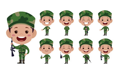Set of soldier with different poses