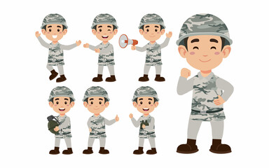 Set of soldier with different poses