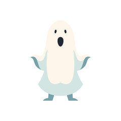 Funny screaming ghost Halloween creepy character kids icon vector flat illustration