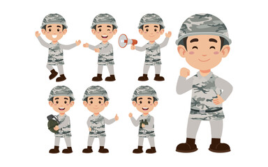 Set of soldier with different poses