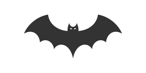 Halloween black flying bat with open wings and eyes minimalist icon vector flat illustration