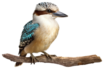Australian Kookaburra( Dacelo) bird cut out transparent isolated on white background ,PNG file ,artwork graphic design ,Generative AI