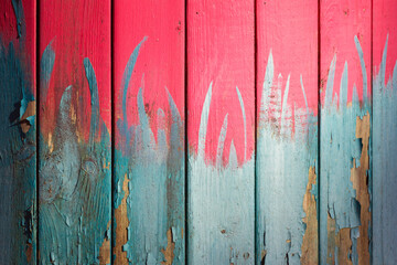 Grungy wooden wall with colorful paint splashes