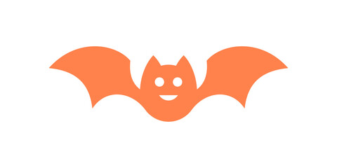 Funny flying orange bat with open wings Halloween kids character with smile icon vector flat