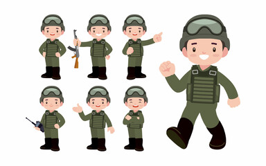 Set of soldier with different poses
