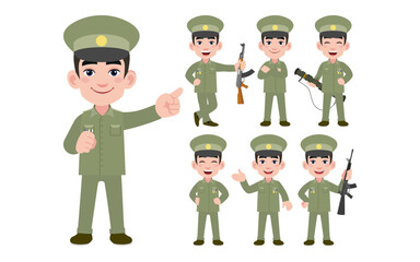 Set of soldier with different poses