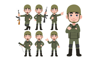 Set of soldier with different poses