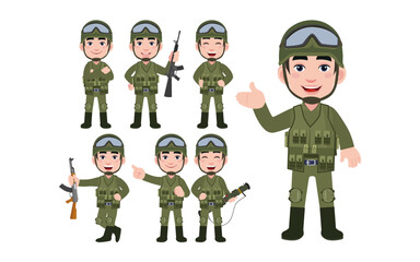 Naklejka premium Set of soldier with different poses