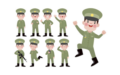 Set of soldier with different poses