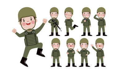 Set of soldier with different poses