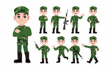 Set of soldier with different poses