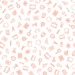 Seamless pattern with orange school supplies