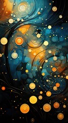 A picture of a painting of circles and stars. Imaginary illustration.