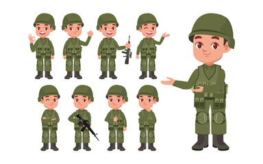 Naklejka premium Set of soldier with different poses