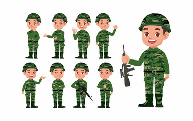 Set of soldier with different poses