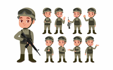 Set of soldier with different poses