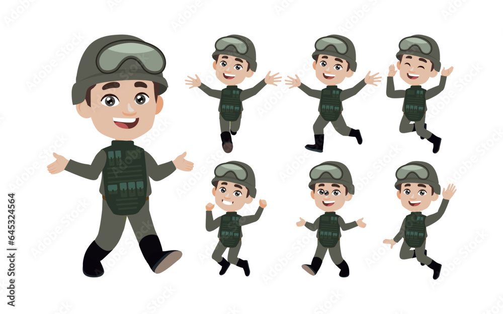 Wall mural Set of soldier with different poses