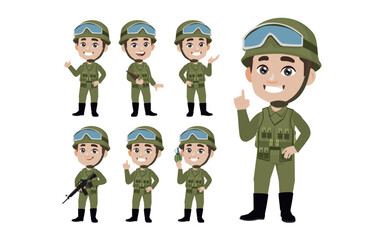 Set of soldier with different poses