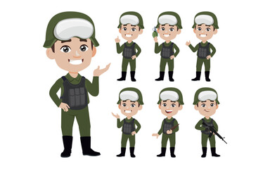 Set of soldier with different poses