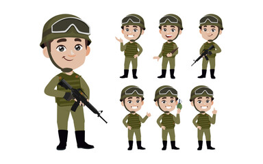 Set of soldier with different poses