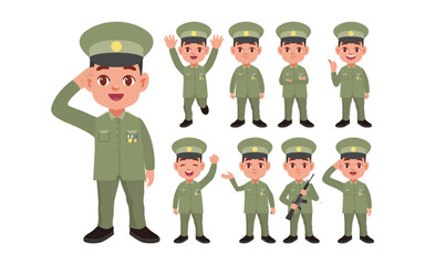 Set of soldier with different poses