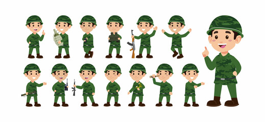 Set of soldier with different poses
