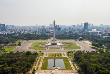Beautiful view of National Monument (Monas),  the most famous monument in Jakarta, a landmark and...