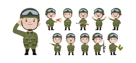 Set of soldier with different poses