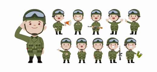 Set of soldier with different poses