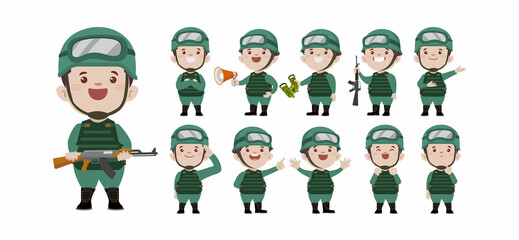 Set of soldier with different poses